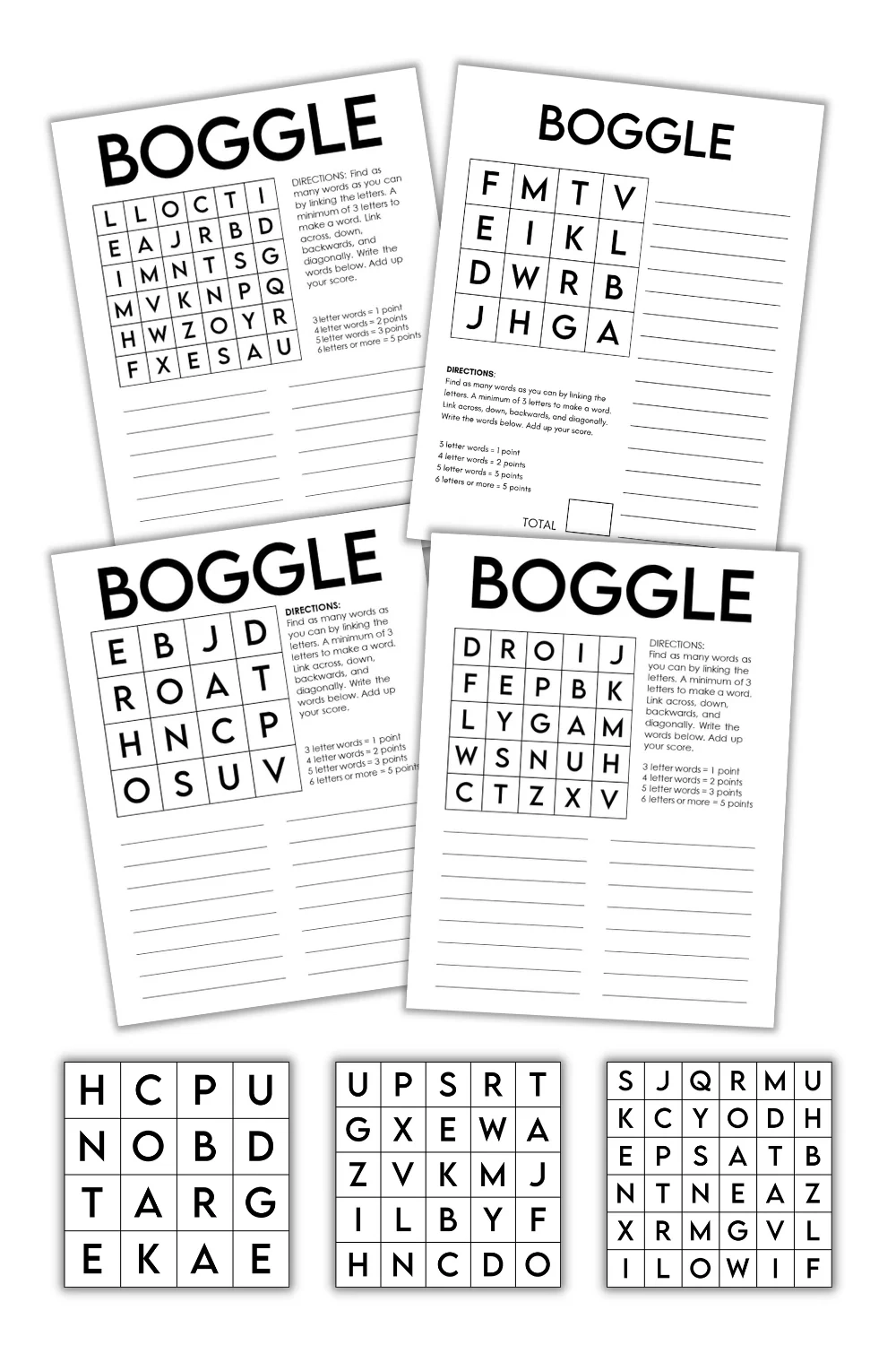 5x5 Boggle Sheets Free Printable