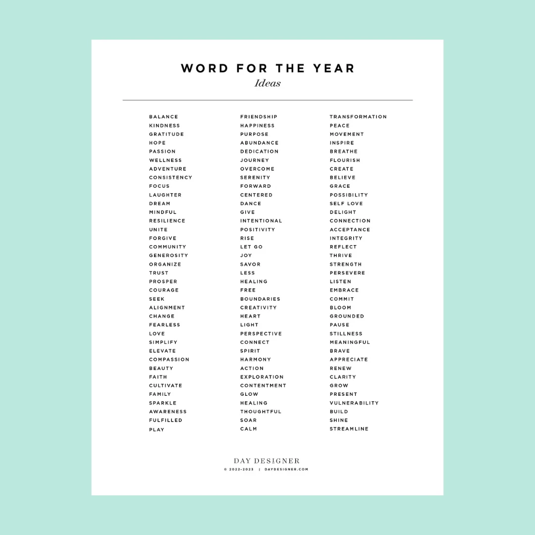 Word Of The Year Free Printable Download Day Designer