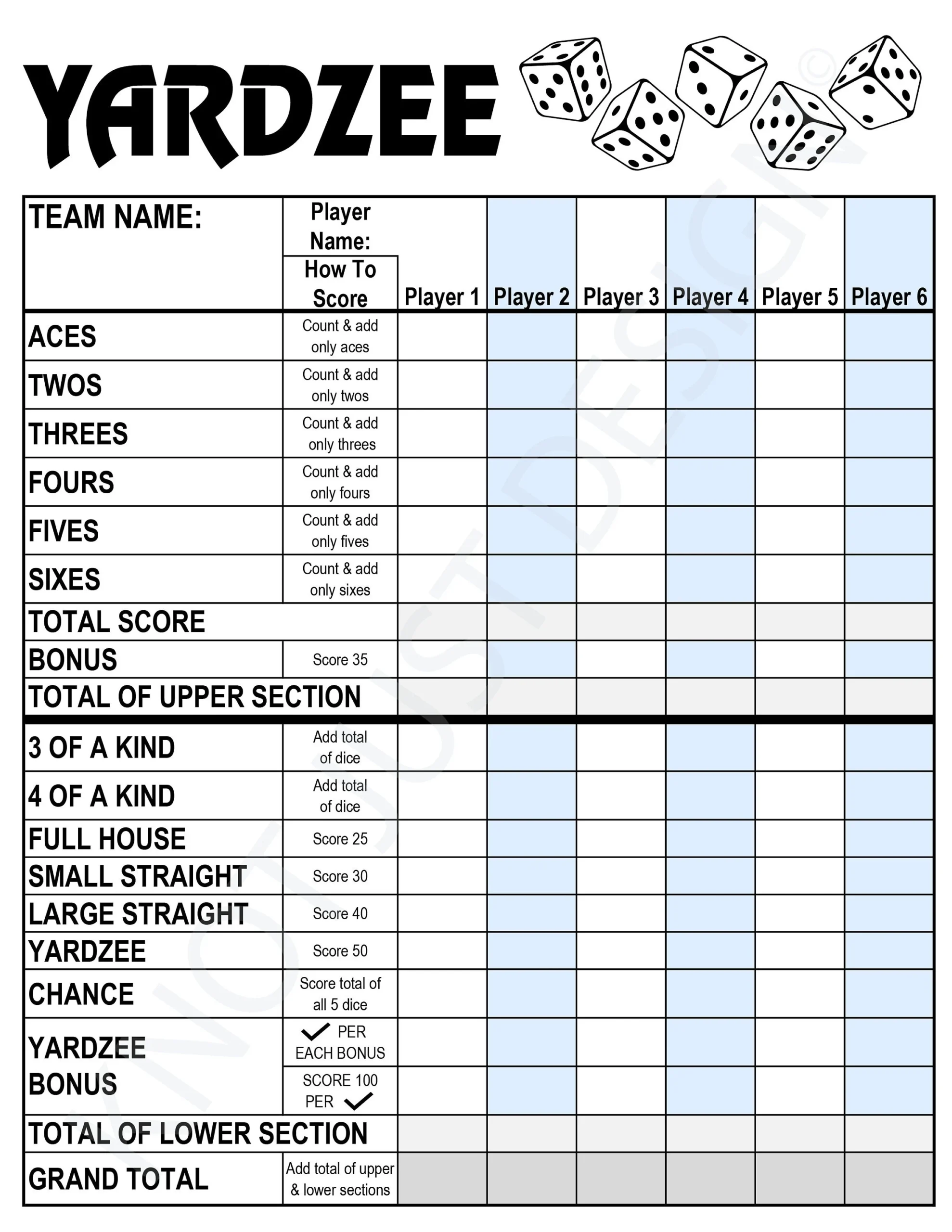 Yardzee Digital Score Card Rules Printable Instant Download Digital File PDF Score Sheet Cricut Yard Games Etsy