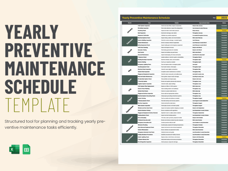 Yearly Preventive Maintenance Schedule Template In Excel Google Sheets Download Template