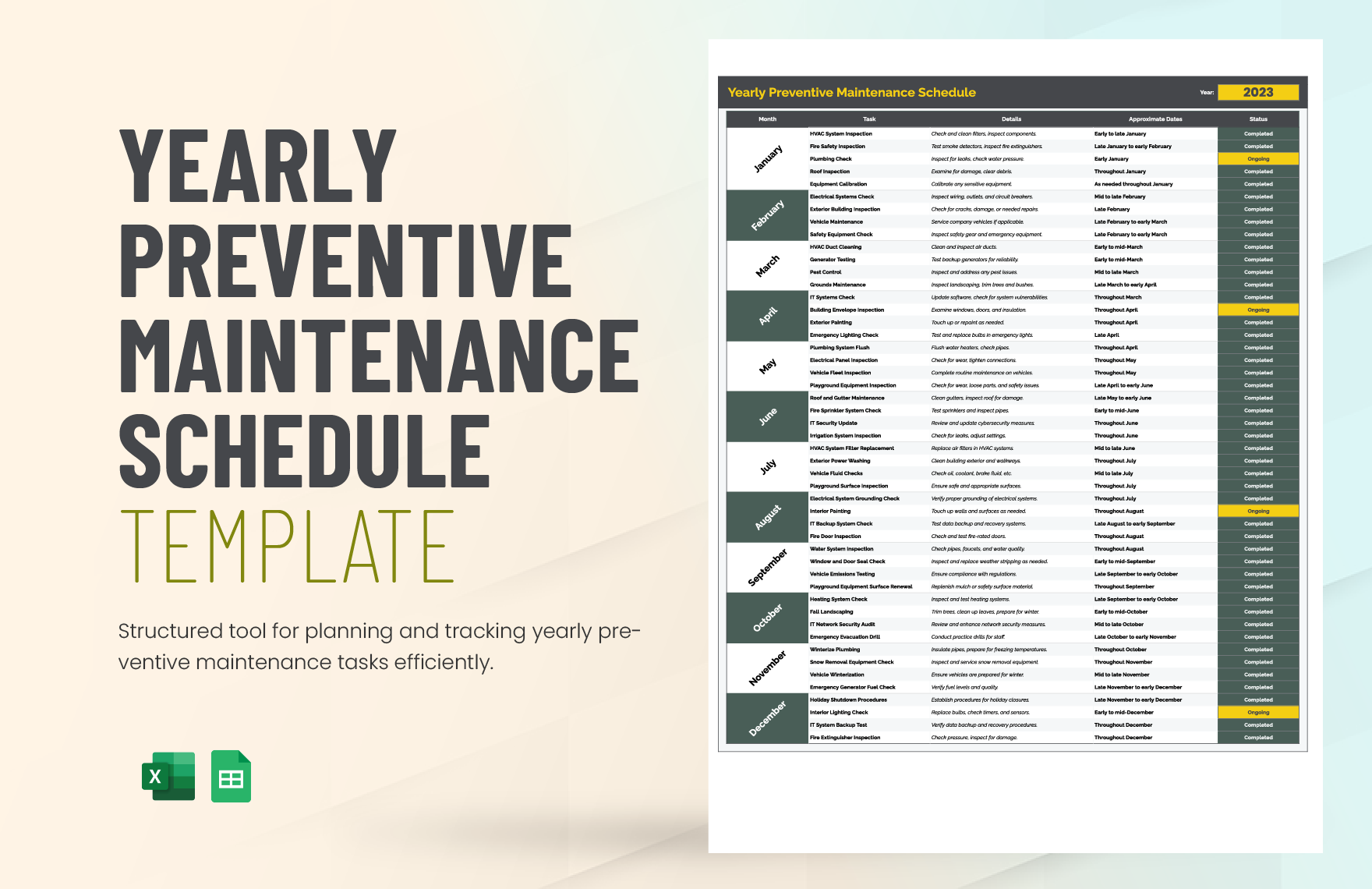 Yearly Preventive Maintenance Schedule Template In Excel Google Sheets Download Template