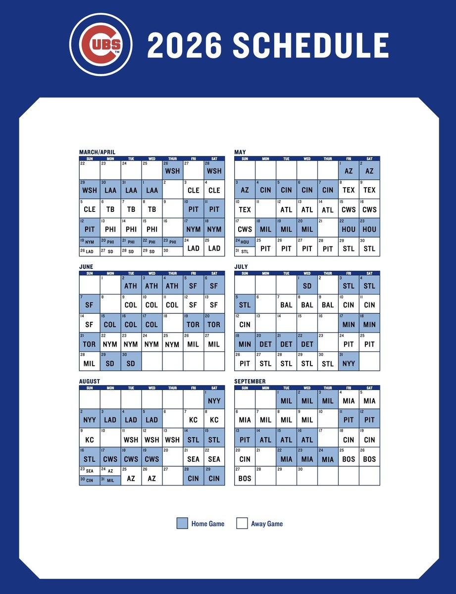 Printable Cubs 2026 Schedule